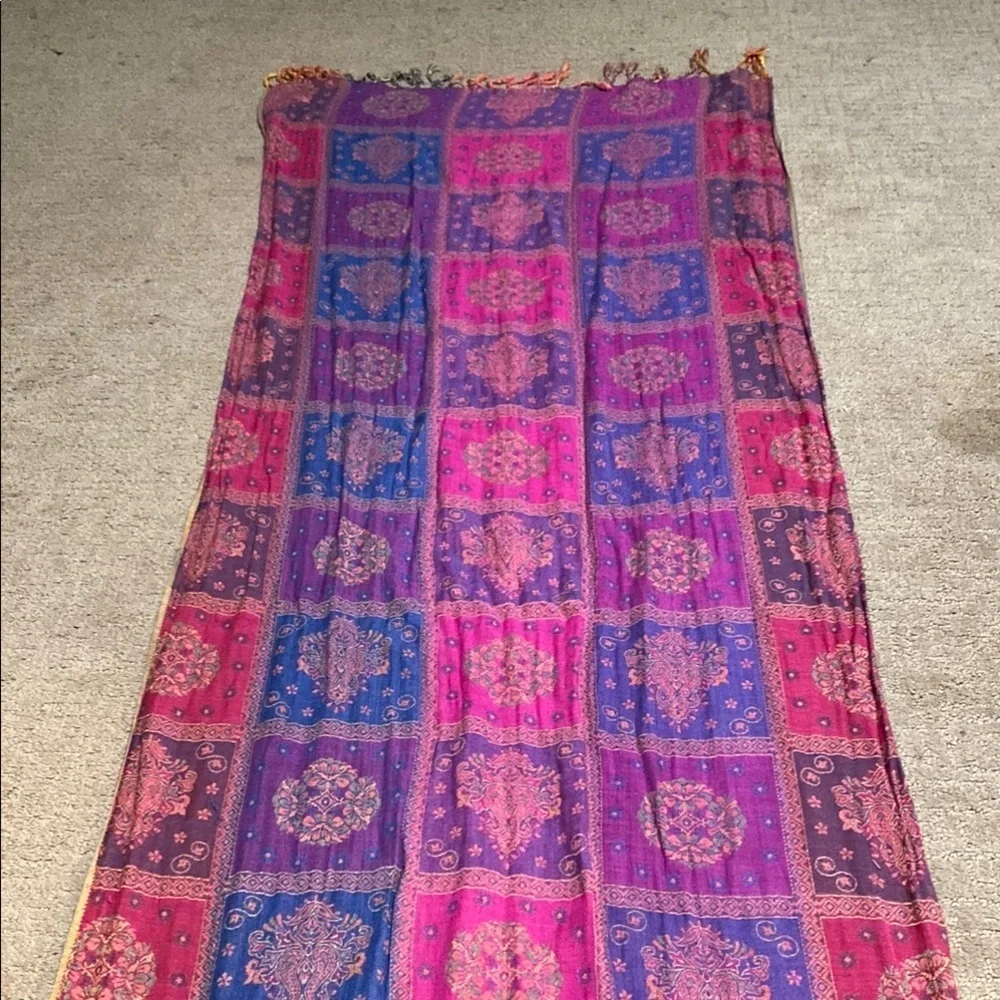 Vibrant Pink and Purple Geometric Scarf with Tassels Spring Wedding Guest
